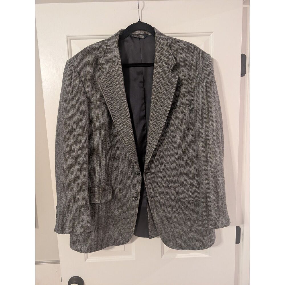 Lands' End Gray Herringbone Tweed Blazer Men's 43R Wool Lambswool